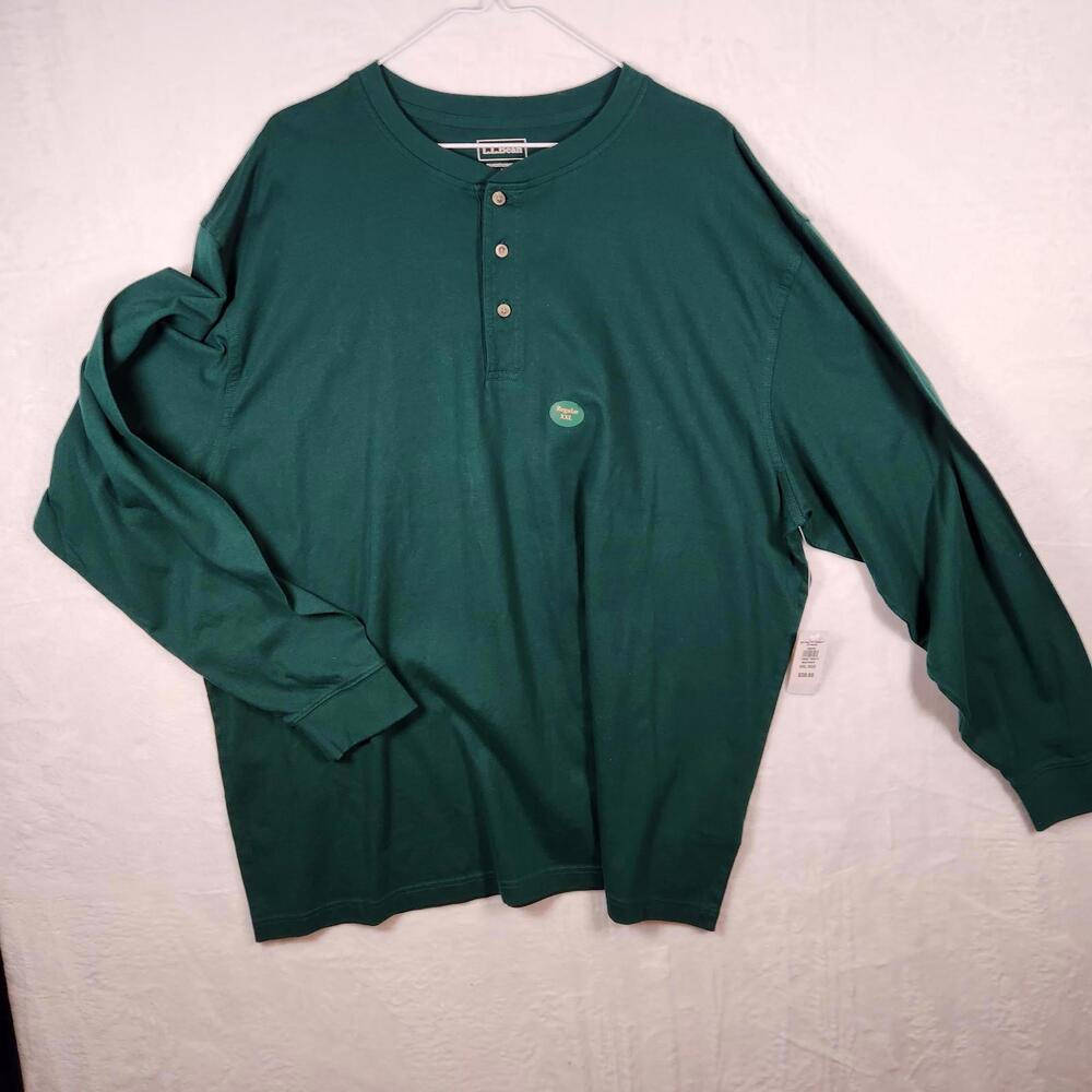 LL Bean Traditional Fit Long Sleeve 3 Button Top Green Size 2XL NWT